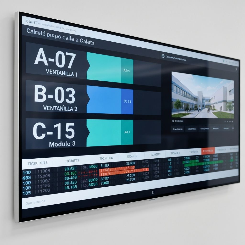 Pantalla de digiturno mostrando tickets y ventanillas